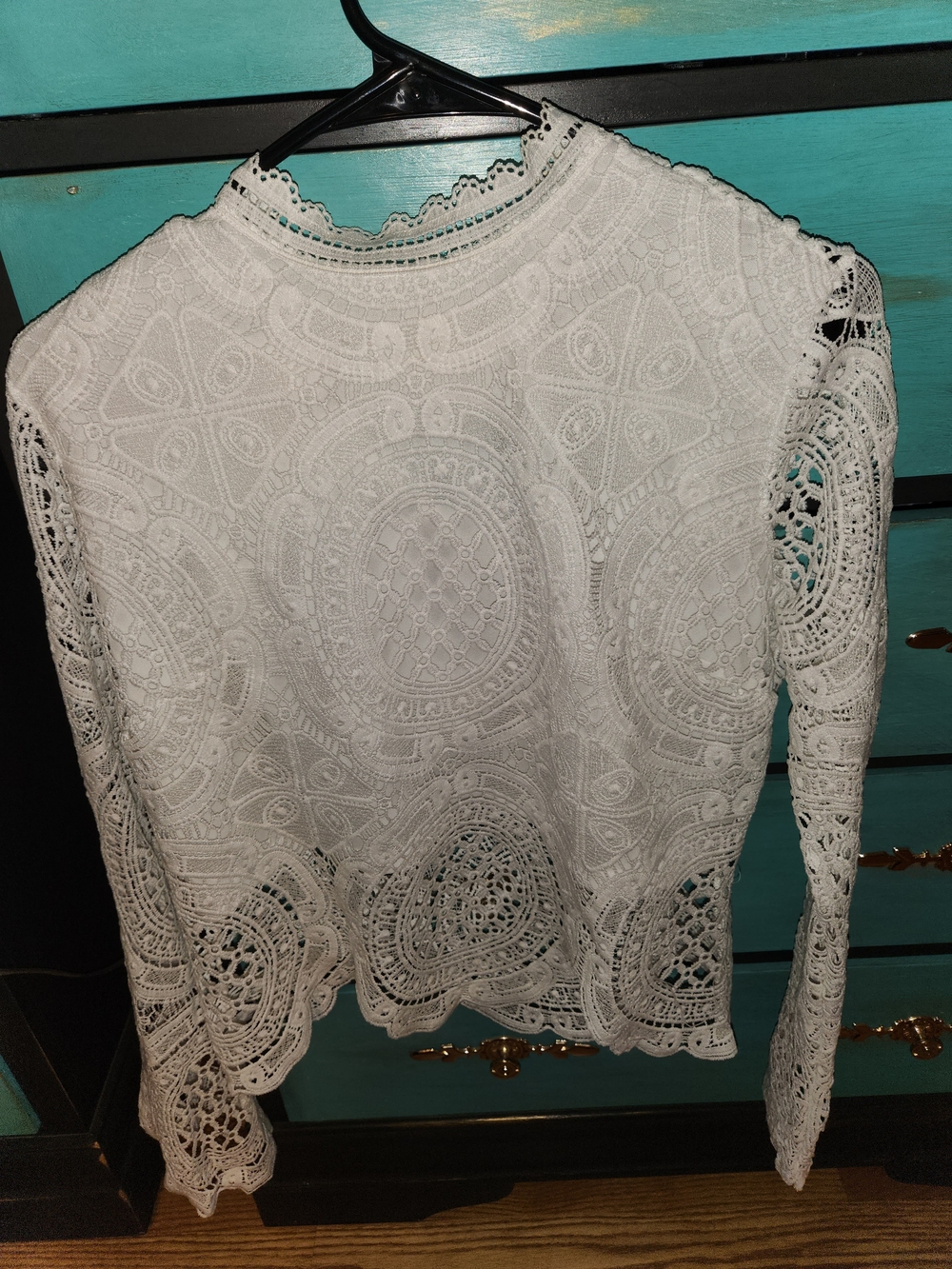 Pinko White Crochet Lace Long-Sleeve Top